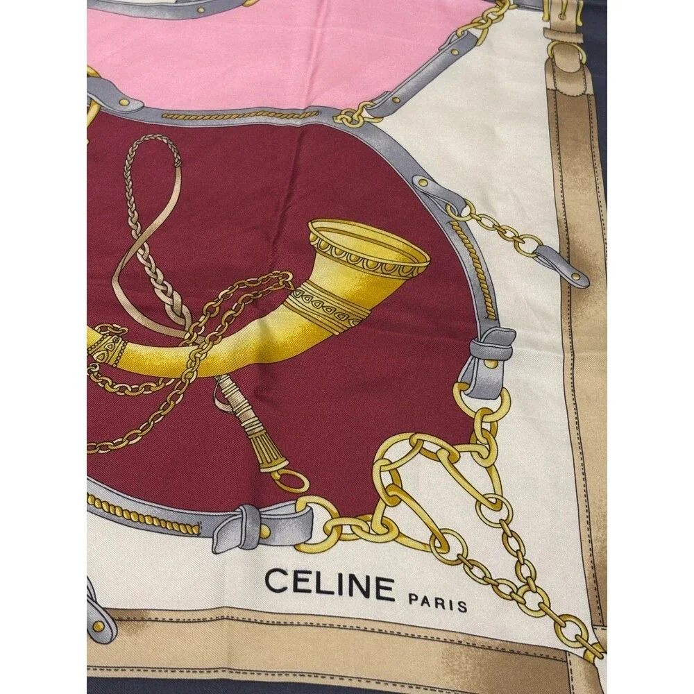 Vintage CELINE Silk Equestrian Square Scarf 33